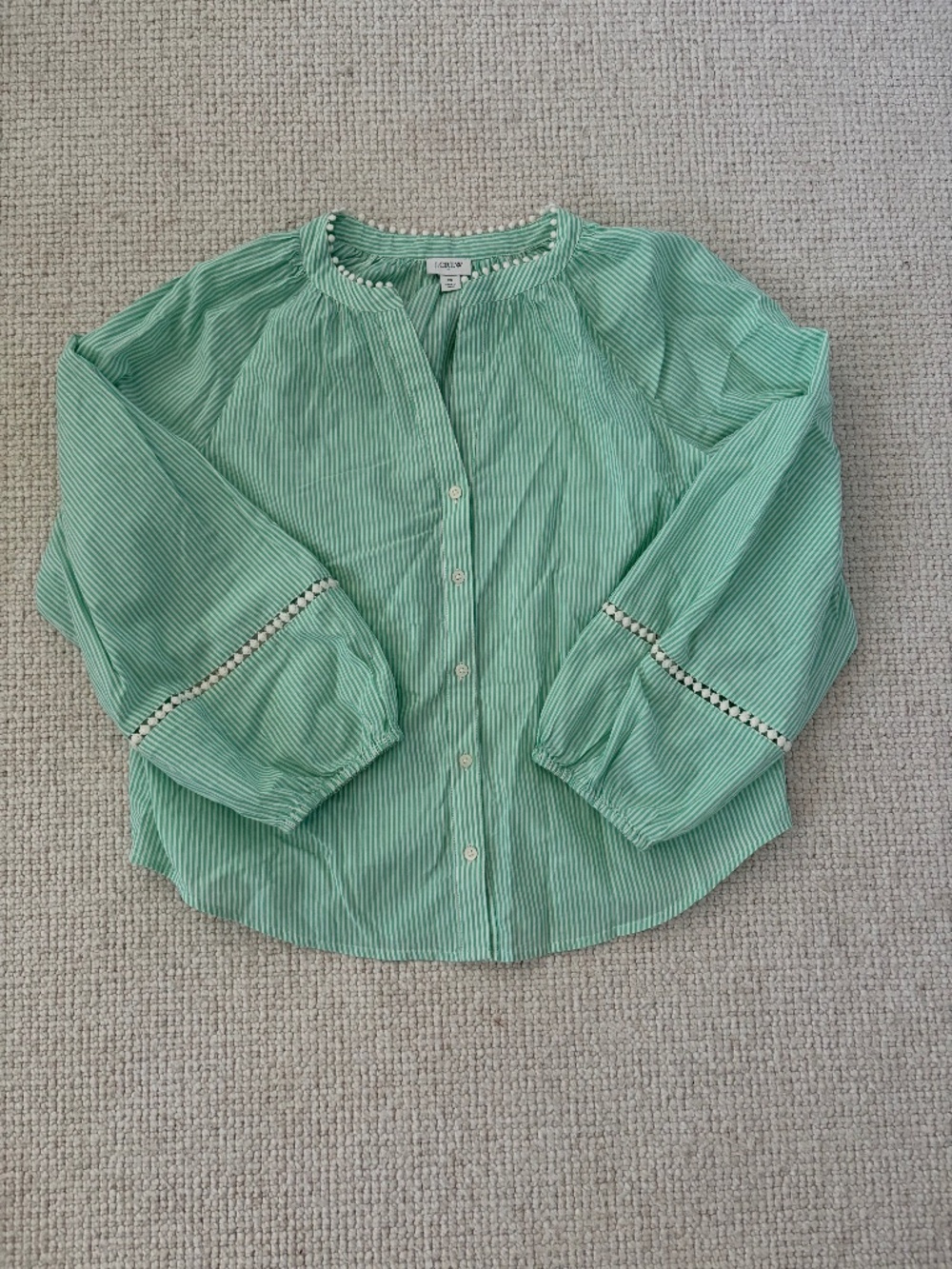 J Crew Women’s Green and White Popover (M)